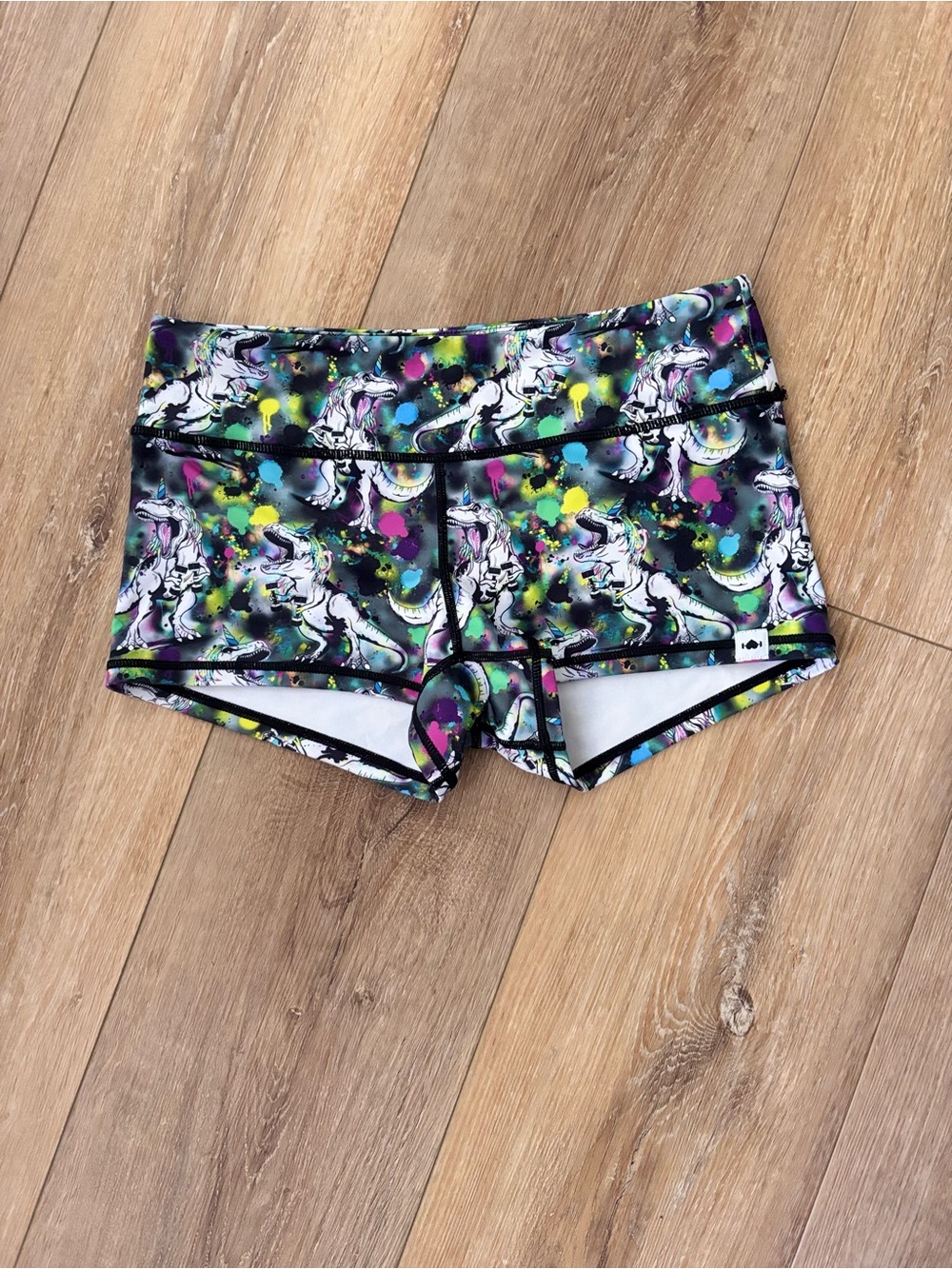 WODBOTTOM Size Large Colorful Athletic Workout Shorts Unicorn TRex Weightlifting